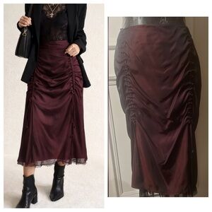 Steilmann Burgundy Ruched Midi Skirt Size 8 Dark Romance Whimsigoth Y2K